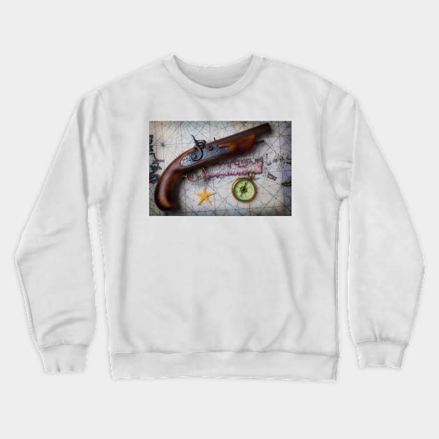 Pirate Pistole On Old Map Crewneck Sweatshirt by photogarry